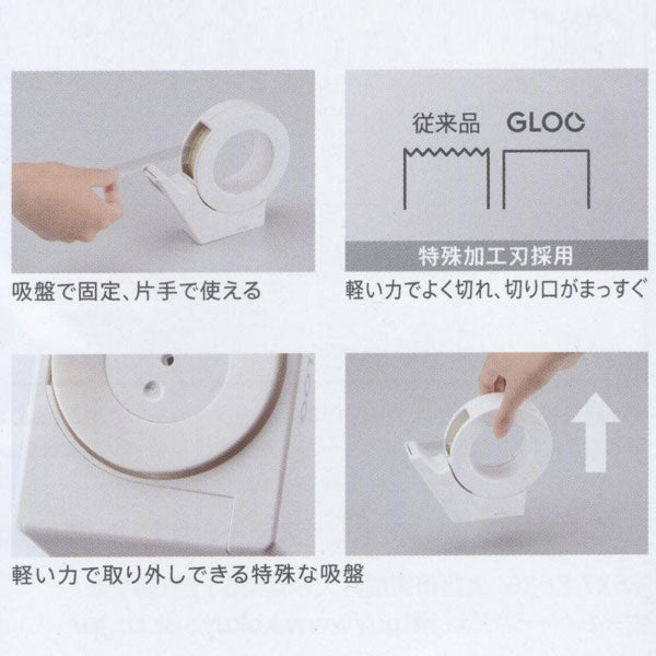 【GLOO グルー】シリーズ テープカッター 白 ＜吸盤ハンディタイプ 太巻き＞ コクヨ T-GM500W テープ付属なし