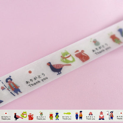 【当店オリジナル】mt マスキングテープ 太巻きタイプ 18mm×30m [桃太郎 ありがとう] 1巻入り カモ井加工紙 ｵﾘｼﾞﾅﾙMT-F01 [M便 1/4]