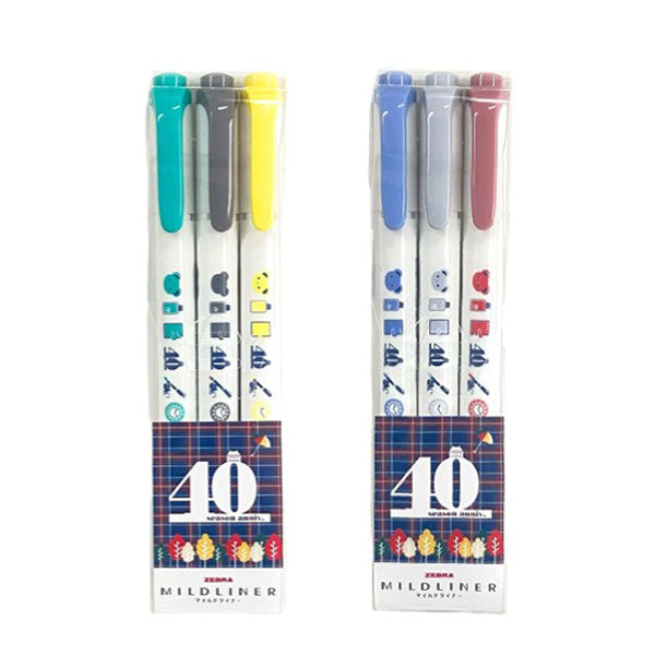 40th記念限定 コラボ文具×ゼブラ マイルドライナー ３本セット [全2種類] アシュフォード 0973-001/002 [M便 1/9]