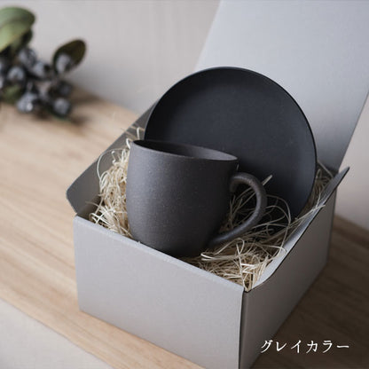 GOOD MORNING マグカップ 200 プレートセット [ナチュラル/グレイカラー] 再生備前 the continue RI-CO MUG200&amp;PLT 専用ボックス入り