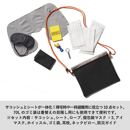 防災緊急10点セット シートインサコッシュタイプ ブラック トレードワークス TB-0005-009